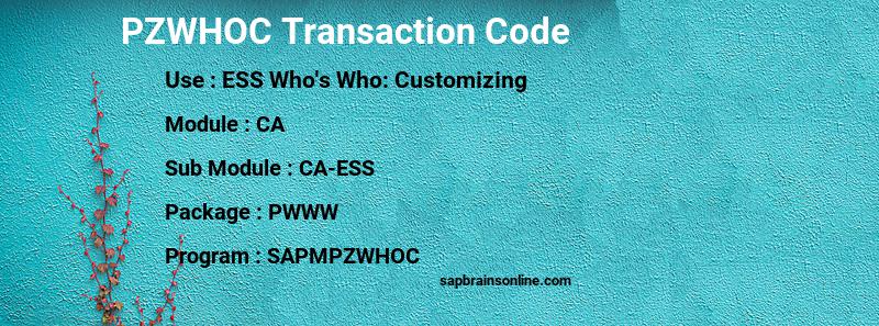 SAP PZWHOC transaction code