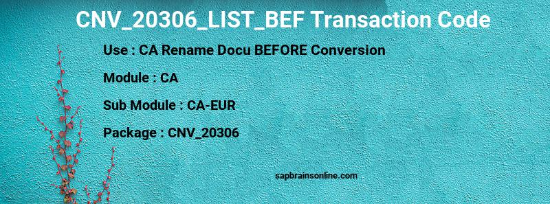 SAP CNV_20306_LIST_BEF transaction code