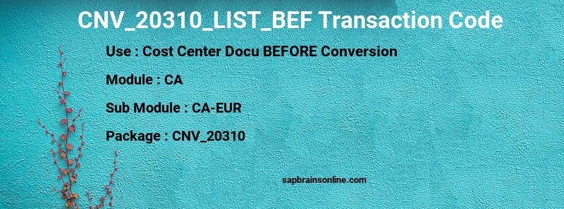 SAP CNV_20310_LIST_BEF transaction code