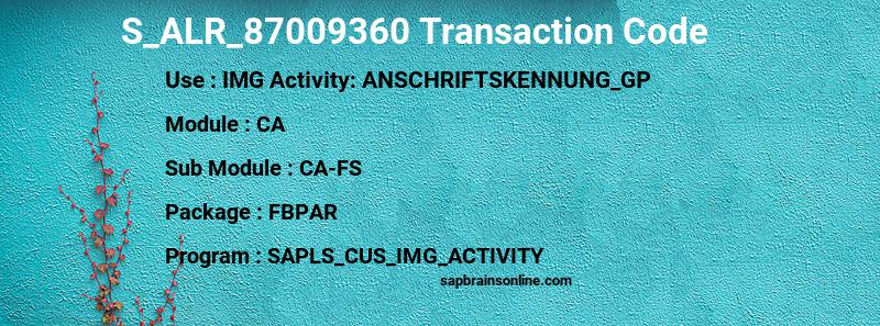 SAP S_ALR_87009360 transaction code