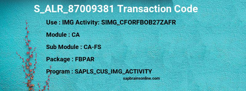 SAP S_ALR_87009381 transaction code