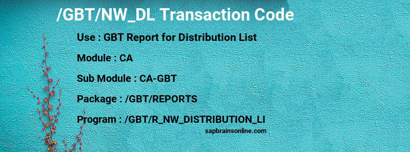 SAP /GBT/NW_DL transaction code