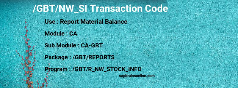 SAP /GBT/NW_SI transaction code