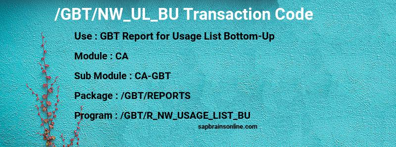 SAP /GBT/NW_UL_BU transaction code
