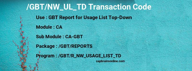 SAP /GBT/NW_UL_TD transaction code