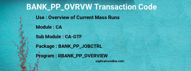 SAP BANK_PP_OVRVW transaction code