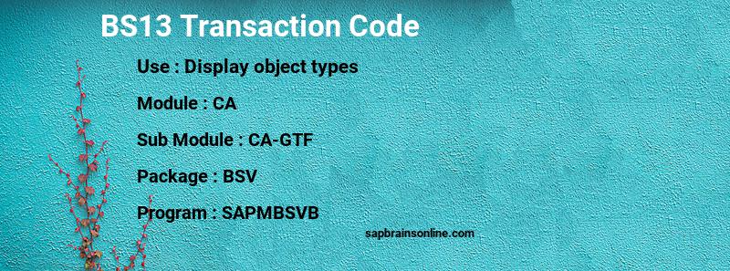 SAP BS13 transaction code