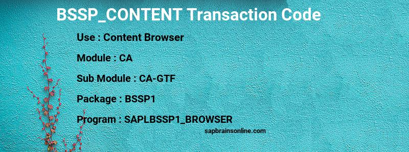 SAP BSSP_CONTENT transaction code