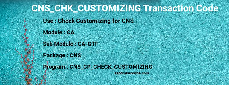 SAP CNS_CHK_CUSTOMIZING transaction code