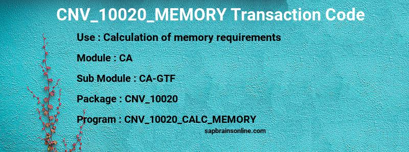SAP CNV_10020_MEMORY transaction code