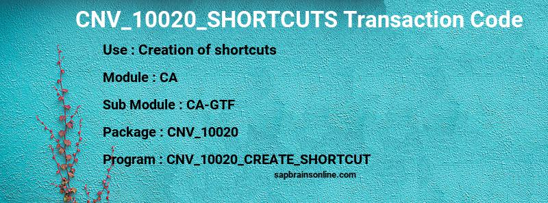 SAP CNV_10020_SHORTCUTS transaction code