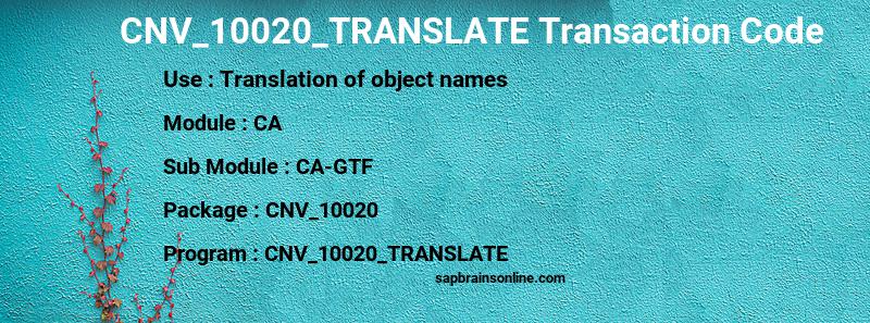SAP CNV_10020_TRANSLATE transaction code