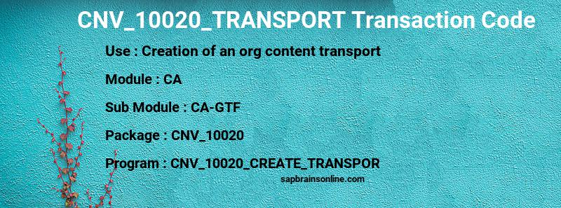 SAP CNV_10020_TRANSPORT transaction code
