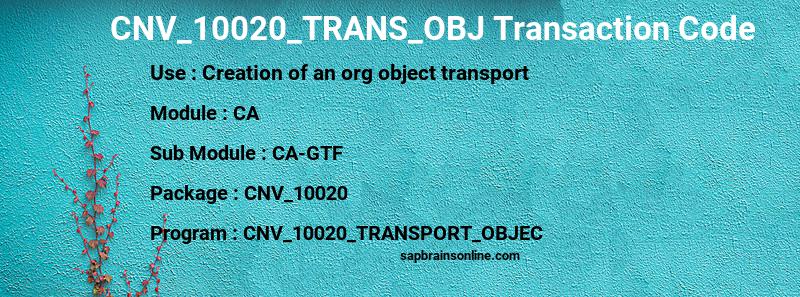 SAP CNV_10020_TRANS_OBJ transaction code