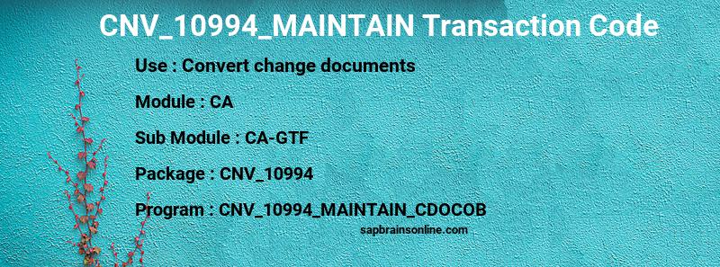 SAP CNV_10994_MAINTAIN transaction code
