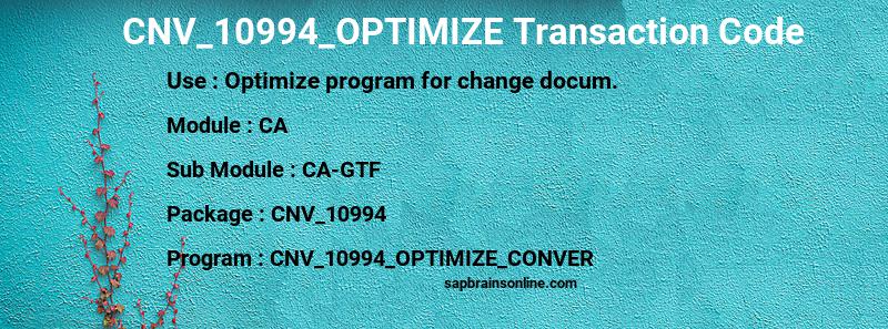 SAP CNV_10994_OPTIMIZE transaction code