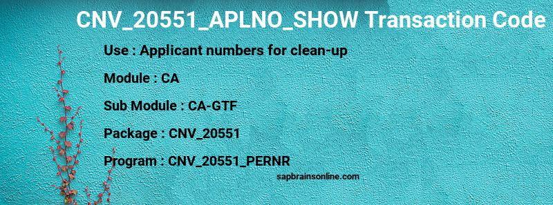 SAP CNV_20551_APLNO_SHOW transaction code