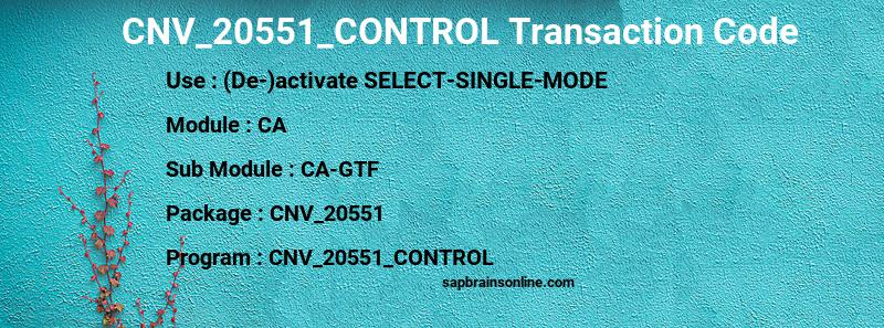 SAP CNV_20551_CONTROL transaction code