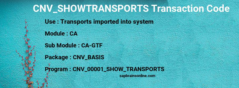 SAP CNV_SHOWTRANSPORTS transaction code
