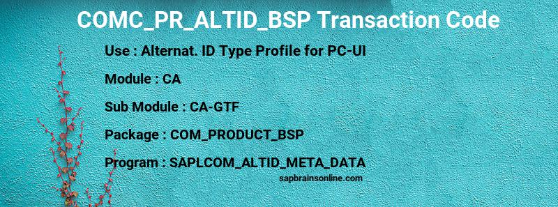 SAP COMC_PR_ALTID_BSP transaction code