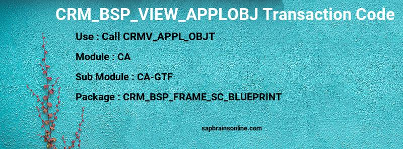 SAP CRM_BSP_VIEW_APPLOBJ transaction code