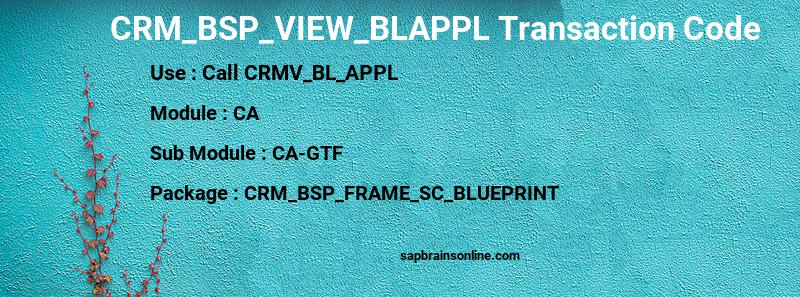 SAP CRM_BSP_VIEW_BLAPPL transaction code