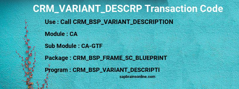 SAP CRM_VARIANT_DESCRP transaction code