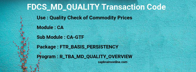 SAP FDCS_MD_QUALITY transaction code