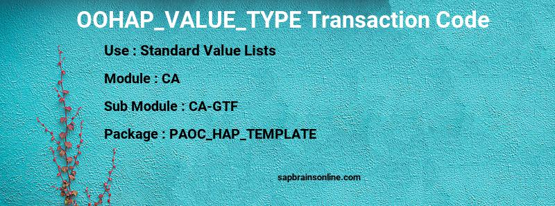 SAP OOHAP_VALUE_TYPE transaction code