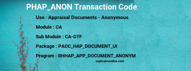 SAP PHAP_ANON transaction code