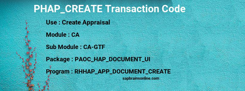 SAP PHAP_CREATE transaction code