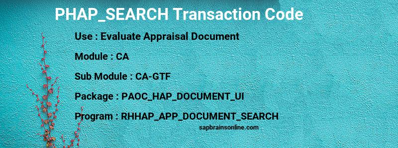 SAP PHAP_SEARCH transaction code