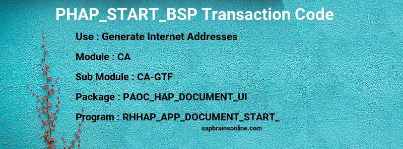 SAP PHAP_START_BSP transaction code