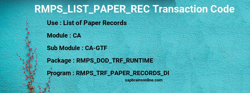 SAP RMPS_LIST_PAPER_REC transaction code