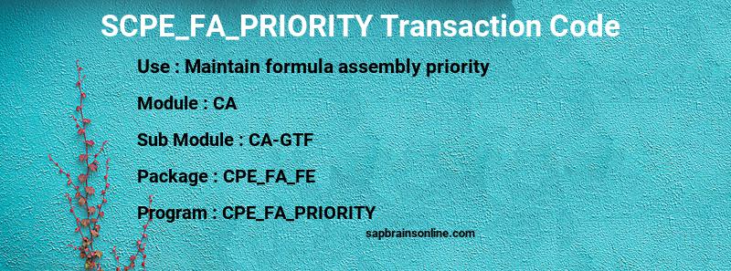 SAP SCPE_FA_PRIORITY transaction code