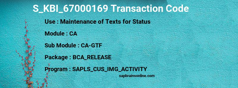 SAP S_KBI_67000169 transaction code