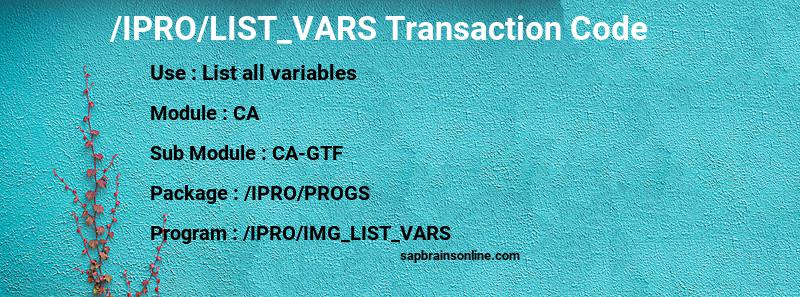 SAP /IPRO/LIST_VARS transaction code