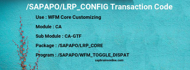 SAP /SAPAPO/LRP_CONFIG transaction code