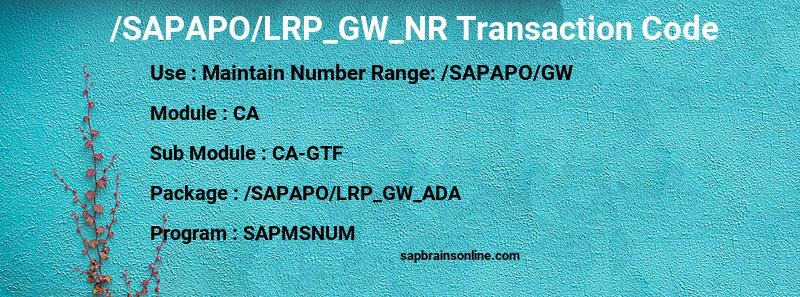 SAP /SAPAPO/LRP_GW_NR transaction code