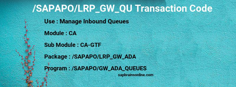 SAP /SAPAPO/LRP_GW_QU transaction code