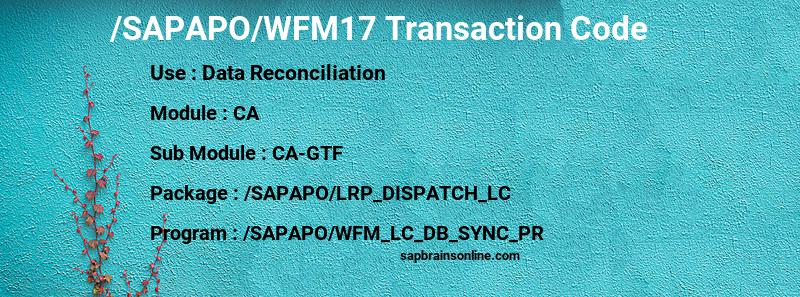 SAP /SAPAPO/WFM17 transaction code