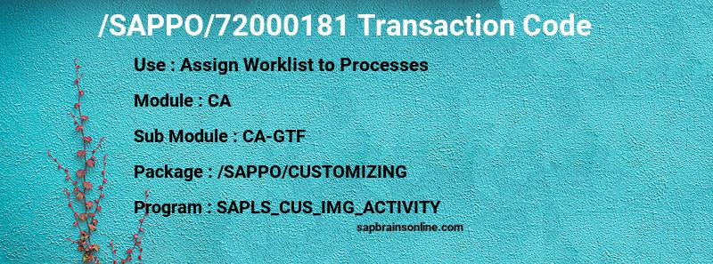SAP /SAPPO/72000181 transaction code