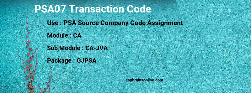SAP PSA07 transaction code