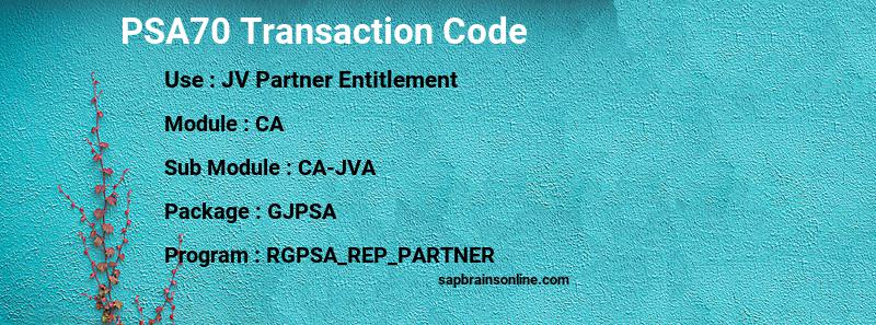 SAP PSA70 transaction code