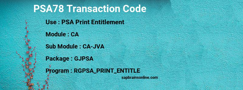 SAP PSA78 transaction code