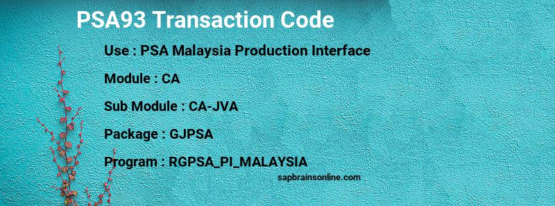 SAP PSA93 transaction code