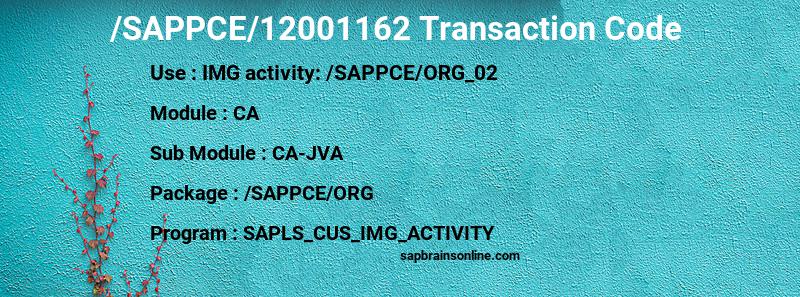 SAP /SAPPCE/12001162 transaction code