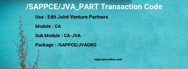 SAP /SAPPCE/JVA_PART transaction code