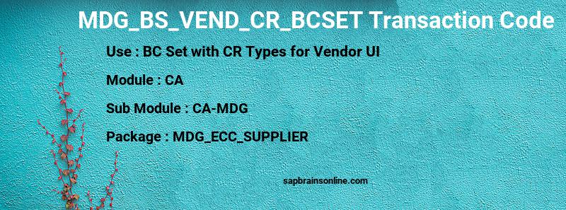 SAP MDG_BS_VEND_CR_BCSET transaction code