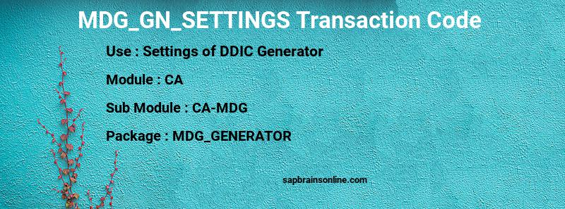 SAP MDG_GN_SETTINGS transaction code